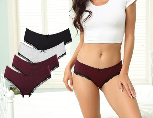 Women's 4 Pcs Cotton Underwear Soft Basic Lace Hipster in Saudi Arabia