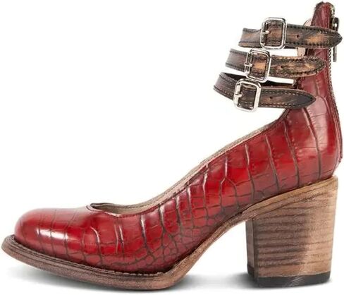 Mary Jane Shoes Womens Leather Ankle Strap High Heel Pumps Vintage Style Block Heel with Adjustable Buckles Round Toe Back Zipper Pumps for Women in Saudi Arabia