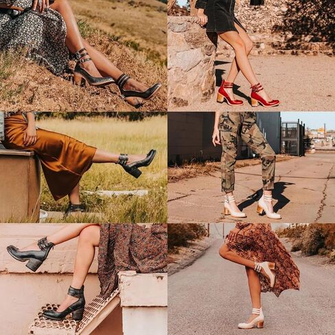 Mary Jane Shoes Womens Leather Ankle Strap High Heel Pumps Vintage Style Block Heel with Adjustable Buckles Round Toe Back Zipper Pumps for Women in Saudi Arabia