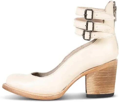 Mary Jane Shoes Womens Leather Ankle Strap High Heel Pumps Vintage Style Block Heel with Adjustable Buckles Round Toe Back Zipper Pumps for Women in Saudi Arabia