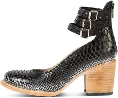 Mary Jane Shoes Womens Leather Ankle Strap High Heel Pumps Vintage Style Block Heel with Adjustable Buckles Round Toe Back Zipper Pumps for Women in Saudi Arabia