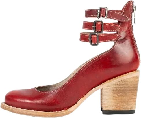 Mary Jane Shoes Womens Leather Ankle Strap High Heel Pumps Vintage Style Block Heel with Adjustable Buckles Round Toe Back Zipper Pumps for Women in Saudi Arabia