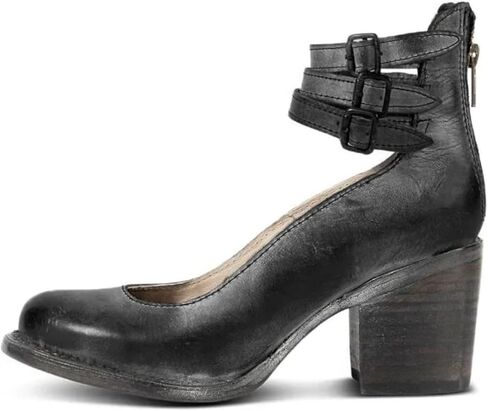 Mary Jane Shoes Womens Leather Ankle Strap High Heel Pumps Vintage Style Block Heel with Adjustable Buckles Round Toe Back Zipper Pumps for Women in Saudi Arabia