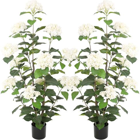Bellacat 2ft Faux Hydrangea Tree with Blue Flowers, 24in Artificial Hydrangea Plant with Lifelike Leaves, Fake Hydrangea Bush Flower Tree for Porch Patio Living Room Indoor & Outdoor Decor, 2Pack in Saudi Arabia