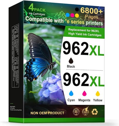 مجموعة خراطيش الحبر 962XL المُعاد تصنيعها للعمل بالحبر HP 962 مع طابعات السلسلة *e التي قامت بتنشيط خدمة hp+ لطابعات HP OfficeJet Pro 9015e 9018e 9010 9025 9020 المكتبية (4 عبوات) in Kuwait