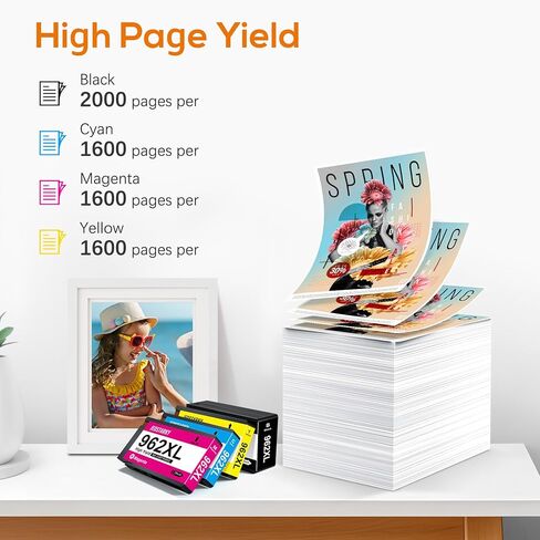 مجموعة خراطيش الحبر 962XL المُعاد تصنيعها للعمل بالحبر HP 962 مع طابعات السلسلة *e التي قامت بتنشيط خدمة hp+ لطابعات HP OfficeJet Pro 9015e 9018e 9010 9025 9020 المكتبية (4 عبوات) in Kuwait