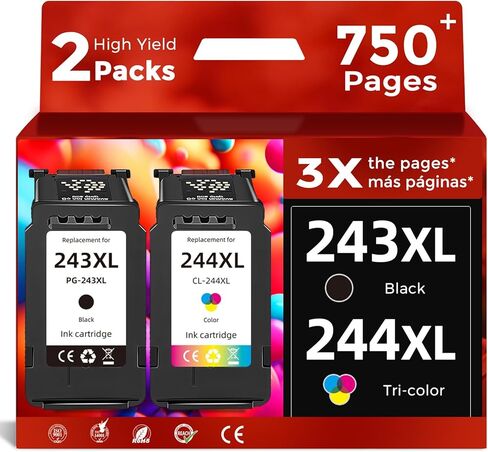 خرطوشة حبر PG-243 CL-244 XL بديلة لـ Canon 243XL 244XL (عبوة كومبو سوداء ثلاثية الألوان) تعمل من أجل Canon MX490 MX492 MG2522 TR4520 TS3322 TS202 TS3322 TS3122 iP2820 MG2420 MG2922 MG3020 in Kuwait