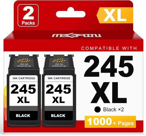 خرطوشة حبر MEGAIN 245XL 246XL بديلة لـ Canon 245 246 XL PG245 CL246 لخراطيش حبر Canon PIXMA MG2525 MG3022 MX490 TS202 TS3322 TR4520 TS302 TR4527 (2 كومبو أسود) in Kuwait