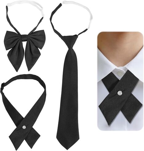 3pcs Black Women's Ties, 3 Styles Pre-Tied Criss-Cross Bow Neck Tie Adjustable Bowties for Shirt Dress Blouse School Uniform Party in Saudi Arabia
