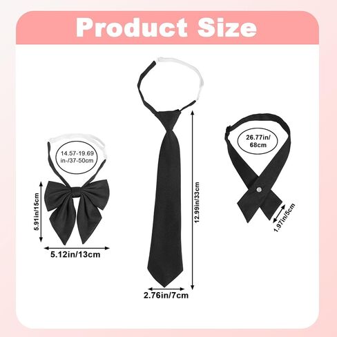 3pcs Black Women's Ties, 3 Styles Pre-Tied Criss-Cross Bow Neck Tie Adjustable Bowties for Shirt Dress Blouse School Uniform Party in Saudi Arabia