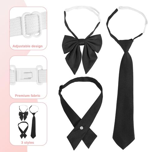 3pcs Black Women's Ties, 3 Styles Pre-Tied Criss-Cross Bow Neck Tie Adjustable Bowties for Shirt Dress Blouse School Uniform Party in Saudi Arabia