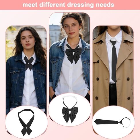 3pcs Black Women's Ties, 3 Styles Pre-Tied Criss-Cross Bow Neck Tie Adjustable Bowties for Shirt Dress Blouse School Uniform Party in Saudi Arabia