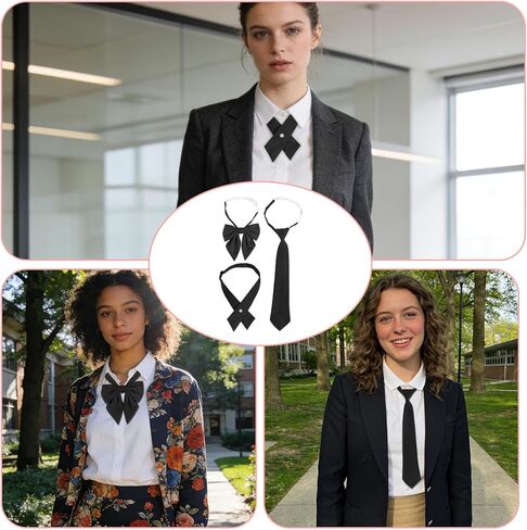 3pcs Black Women's Ties, 3 Styles Pre-Tied Criss-Cross Bow Neck Tie Adjustable Bowties for Shirt Dress Blouse School Uniform Party in Saudi Arabia