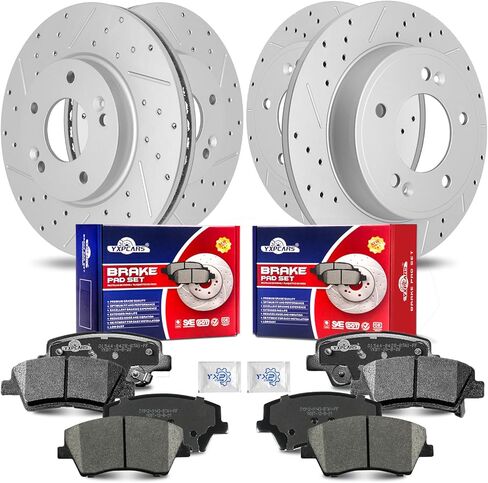 Front & Rear Drilled Slotted Rotors and Ceramic Disc Brake Pads Kit for Hyundai Elantra 2017 2018 2019 2020 2.0L in Kuwait