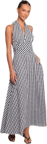 Petal & Pup Women's Solene Maxi Halterneck Dress Black White in Saudi Arabia