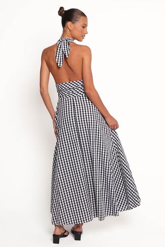 Petal & Pup Women's Solene Maxi Halterneck Dress Black White in Saudi Arabia