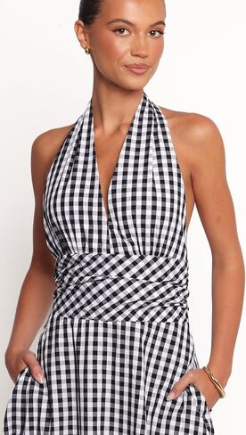 Petal & Pup Women's Solene Maxi Halterneck Dress Black White in Saudi Arabia