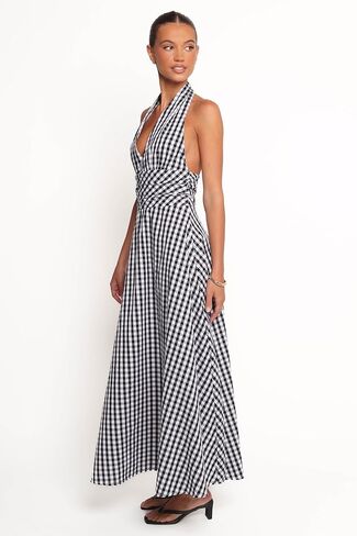 Petal & Pup Women's Solene Maxi Halterneck Dress Black White in Saudi Arabia