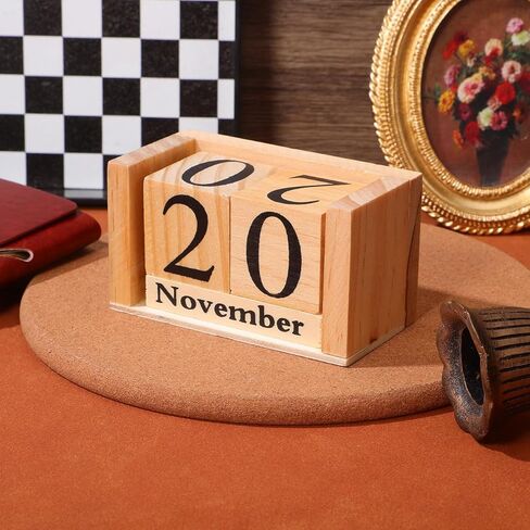 Wooden Block Perpetual Desk Calendar Vintage Style Wooden Cube Block, Cute Date Display Desk Accessories for Home Office Decor, Teacher, Classroom in Saudi Arabia