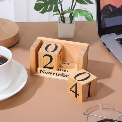 Wooden Block Perpetual Desk Calendar Vintage Style Wooden Cube Block, Cute Date Display Desk Accessories for Home Office Decor, Teacher, Classroom in Saudi Arabia