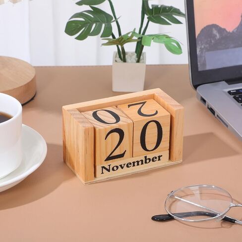 Wooden Block Perpetual Desk Calendar Vintage Style Wooden Cube Block, Cute Date Display Desk Accessories for Home Office Decor, Teacher, Classroom in Saudi Arabia
