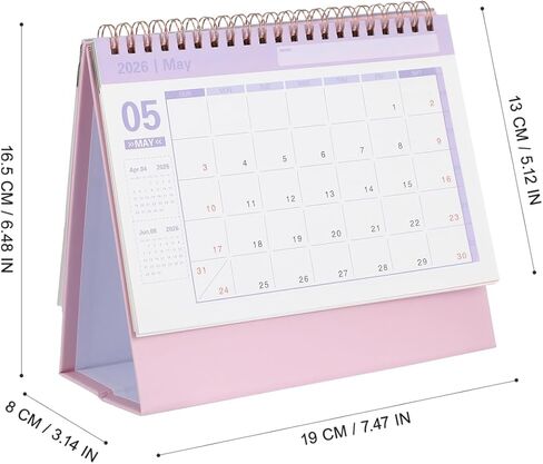 تقويم مكتب NUOBESTY 2026 تقويم مكتب صغير 18 شهرًا واقفًا مخطط شهري للمنزل والمدرسة وردي 19x16.5 سم in Kuwait