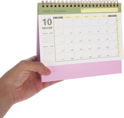 تقويم مكتب NUOBESTY 2026 تقويم مكتب صغير 18 شهرًا واقفًا مخطط شهري للمنزل والمدرسة وردي 19x16.5 سم in Kuwait