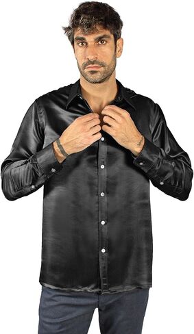 قميص حريري فاخر للرجال، حرير طبيعي نقي قابل للغسل، أكمام طويلة 27 ملم in Kuwait