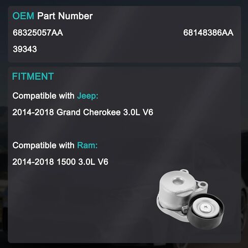68325057AA مجموعة شداد الحزام مع بكرة (3.0L V6) لسيارة جيب جراند شيروكي 2014 2015 2016 2017 2018، لرام 1500 2014 2015 2016 2017 2018 39343 68148386AA in Saudi Arabia