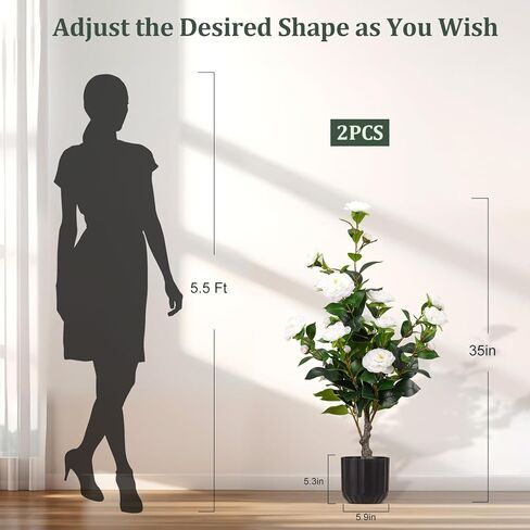 Artificial Camellia Tree 2 Pack, 3FT Faux Camellia Tree with Planter, Fake Plants Potted Camellia with Lifelike Flower for Living Room Office Decor Indoor in Saudi Arabia