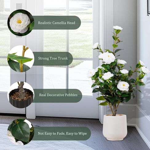 Artificial Camellia Tree 2 Pack, 3FT Faux Camellia Tree with Planter, Fake Plants Potted Camellia with Lifelike Flower for Living Room Office Decor Indoor in Saudi Arabia