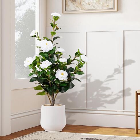 Artificial Camellia Tree 2 Pack, 3FT Faux Camellia Tree with Planter, Fake Plants Potted Camellia with Lifelike Flower for Living Room Office Decor Indoor in Saudi Arabia