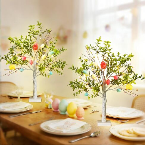 مجموعة زينة عيد الفصح، شجرة بيض عيد الفصح مقاس 68.58 سم مع مصابيح LED، مثالية لديكورات الربيع وعيد الفصح، يمكن استخدامها كشجرة صناعية مضيئة على شكل بونساي على سطح الطاولة أو كقطعة مركزية احتفالية. in Kuwait