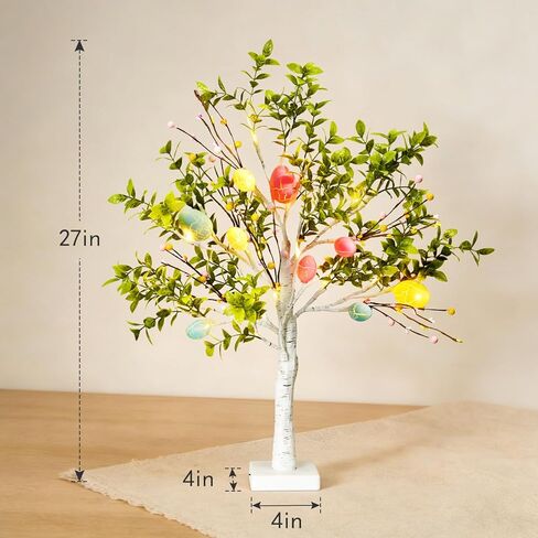 مجموعة زينة عيد الفصح، شجرة بيض عيد الفصح مقاس 68.58 سم مع مصابيح LED، مثالية لديكورات الربيع وعيد الفصح، يمكن استخدامها كشجرة صناعية مضيئة على شكل بونساي على سطح الطاولة أو كقطعة مركزية احتفالية. in Kuwait