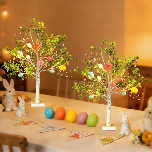مجموعة زينة عيد الفصح، شجرة بيض عيد الفصح مقاس 68.58 سم مع مصابيح LED، مثالية لديكورات الربيع وعيد الفصح، يمكن استخدامها كشجرة صناعية مضيئة على شكل بونساي على سطح الطاولة أو كقطعة مركزية احتفالية. in Kuwait