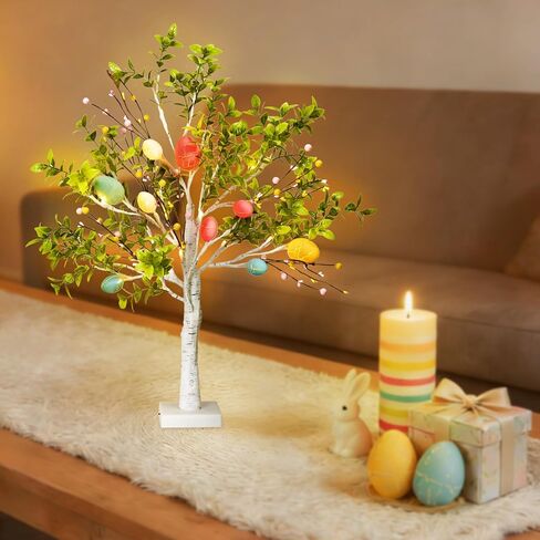 مجموعة زينة عيد الفصح، شجرة بيض عيد الفصح مقاس 68.58 سم مع مصابيح LED، مثالية لديكورات الربيع وعيد الفصح، يمكن استخدامها كشجرة صناعية مضيئة على شكل بونساي على سطح الطاولة أو كقطعة مركزية احتفالية. in Kuwait