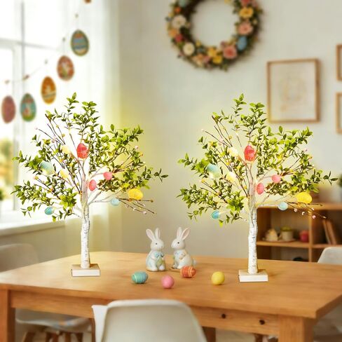 مجموعة زينة عيد الفصح، شجرة بيض عيد الفصح مقاس 68.58 سم مع مصابيح LED، مثالية لديكورات الربيع وعيد الفصح، يمكن استخدامها كشجرة صناعية مضيئة على شكل بونساي على سطح الطاولة أو كقطعة مركزية احتفالية. in Kuwait