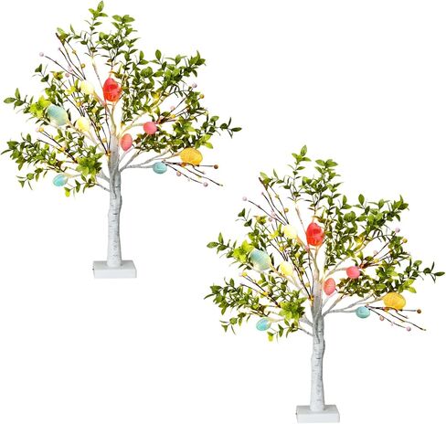 مجموعة زينة عيد الفصح، شجرة بيض عيد الفصح مقاس 68.58 سم مع مصابيح LED، مثالية لديكورات الربيع وعيد الفصح، يمكن استخدامها كشجرة صناعية مضيئة على شكل بونساي على سطح الطاولة أو كقطعة مركزية احتفالية. in Kuwait