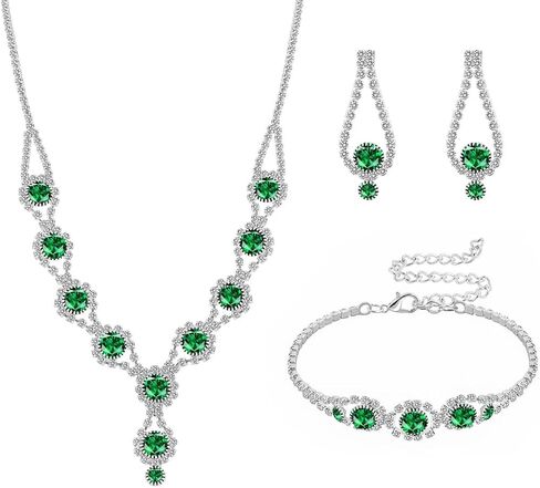 Crystal Jewelry Set for Wedding Prom Party Bridal Crystal Necklace Earrings Bracelet Set Bridal Wedding Elegant Floral Jewelry Set for Women/Brides/Bridesmaids ﻿ in Saudi Arabia