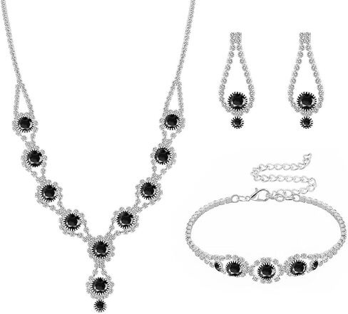 Crystal Jewelry Set for Wedding Prom Party Bridal Crystal Necklace Earrings Bracelet Set Bridal Wedding Elegant Floral Jewelry Set for Women/Brides/Bridesmaids ﻿ in Saudi Arabia