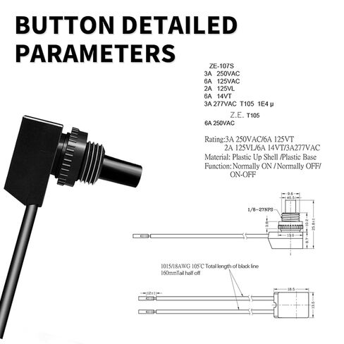 Push Button Switch ZING Ear ZE -107S ON Off Waterproof SPST Switch for Lamps Light Fixtures Appliances Automotive and Fans Replacement Part with 6" Lines in Saudi Arabia