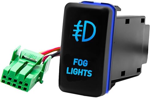 Car LED Fog Light Symbol Push Button, 12V Vehicle Fog Lamp Symbol Backlit On-Off Switch with Connector Wire, Auto Push Button Replacement, Compatible with 4-Runner Fortuner Hilux (Blue) in Saudi Arabia