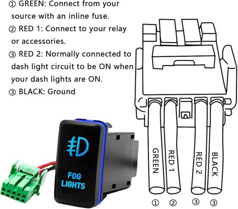 Car LED Fog Light Symbol Push Button, 12V Vehicle Fog Lamp Symbol Backlit On-Off Switch with Connector Wire, Auto Push Button Replacement, Compatible with 4-Runner Fortuner Hilux (Blue) in Saudi Arabia