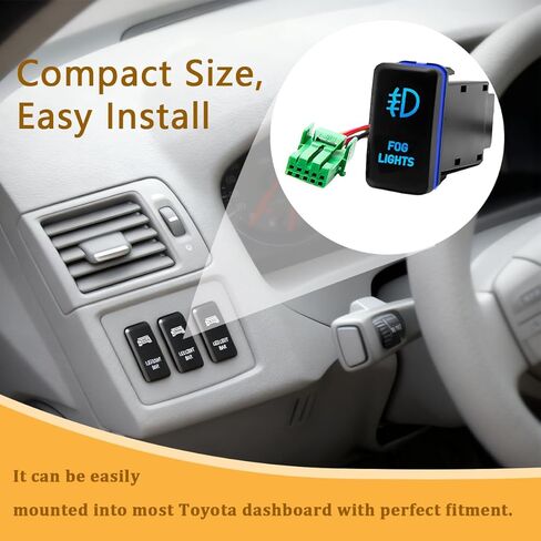 Car LED Fog Light Symbol Push Button, 12V Vehicle Fog Lamp Symbol Backlit On-Off Switch with Connector Wire, Auto Push Button Replacement, Compatible with 4-Runner Fortuner Hilux (Blue) in Saudi Arabia
