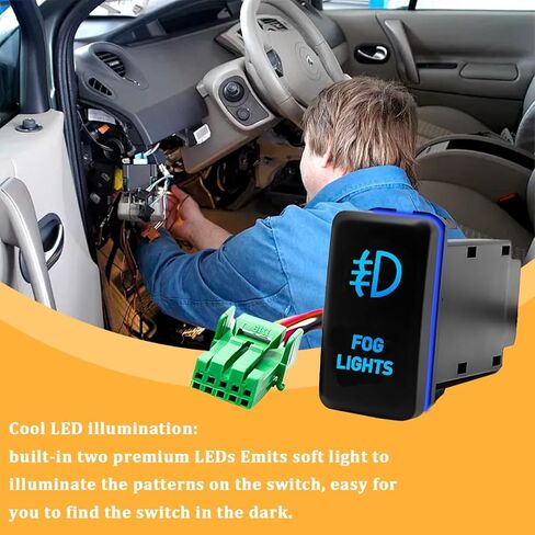 Car LED Fog Light Symbol Push Button, 12V Vehicle Fog Lamp Symbol Backlit On-Off Switch with Connector Wire, Auto Push Button Replacement, Compatible with 4-Runner Fortuner Hilux (Blue) in Saudi Arabia