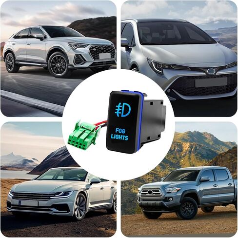 Car LED Fog Light Symbol Push Button, 12V Vehicle Fog Lamp Symbol Backlit On-Off Switch with Connector Wire, Auto Push Button Replacement, Compatible with 4-Runner Fortuner Hilux (Blue) in Saudi Arabia
