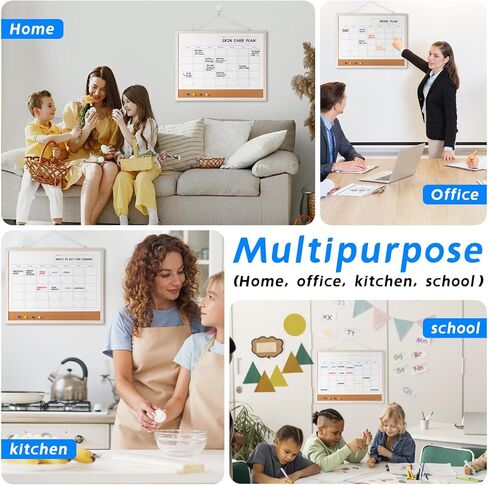 سبورة بيضاء بتقويم المسح الجاف، مجموعة لوحة فلين بيضاء مغناطيسية مقاس 17 بوصة × 13 بوصة، مخطط شهري قابل لإعادة الاستخدام مع 8 علامات وممحاة ومغناطيس ودبابيس دفع، لوحة مسح جافة معلقة للمنزل والمدرسة - أبيض in Kuwait