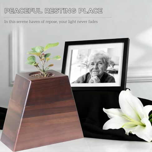 Walnut Wooden Urn for Adult Human Ashes with Removable Planter Lid- Handcrafted Plant Urn for Loved Ones and Beloved Pets, Cremation Wooden Urn by Miaowooy in Saudi Arabia