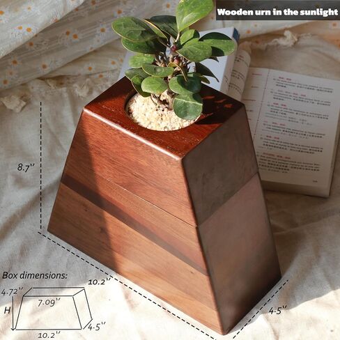 Walnut Wooden Urn for Adult Human Ashes with Removable Planter Lid- Handcrafted Plant Urn for Loved Ones and Beloved Pets, Cremation Wooden Urn by Miaowooy in Saudi Arabia