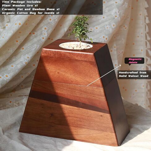 Walnut Wooden Urn for Adult Human Ashes with Removable Planter Lid- Handcrafted Plant Urn for Loved Ones and Beloved Pets, Cremation Wooden Urn by Miaowooy in Saudi Arabia